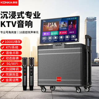 Konka family ktv audio set outdoor square dance audio with display screen live singing and dancing home mobile karaoke speaker karaoke machine touch screen integrated karaoke machine 17-inch screen/10-inch bass wooden box/lever universal wheel/1000g memory