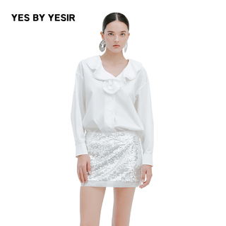 Yes by yesir ye qian original designer 2026 spring new style roselle lotus leaf collar plate flower long-sleeved shirt white s