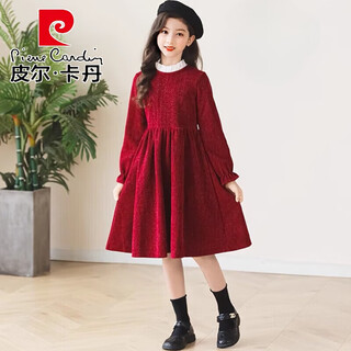 Pierre cardin children's clothes girls dresses early spring western style children's princess dresses for big children and little girls new year's dress dresses red 160