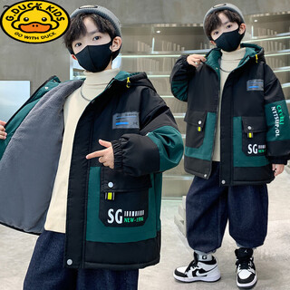 G.duck boys' autumn and winter velvet jackets children's parkas cotton coats 2025 new winter clothes for middle and older children thickened cotton coats military green 140 cm