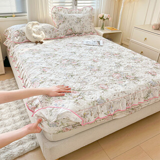 Fantasy princess style cotton fitted sheet with skirt, fitted sheet cover, bed skirt style 2-in-1 mattress cover 3-piece set haruno 1.8m fitted sheet set of 4 pieces 180x200cm fitted sheet quilt cover 20