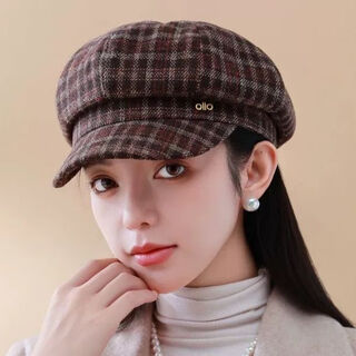 Tuzun british autumn and winter plaid versatile octagonal hat casual retro painter beret fashion literary middle-aged and elderly mother coffee color one size adjustable