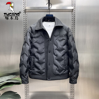 Woodpecker (tucano) lapel men's down jacket winter trendy handsome fashion trend versatile youth wheat korean style down jacket black xl suitable for weight 130-145jin jin is equal to 0.5 kg