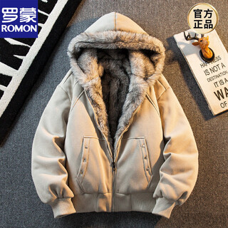 Romon wolf king 2nd generation mountain carving jacket cotton jacket men's winter imitation plush warm fur collar short cotton jacket new product khaki m recommended 90-120 jin jin is equal to 0.5 kg