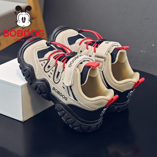 Bobdog children's shoes boys mesh sports shoes 2026 spring new big children boys casual shoes children's shoes women light rice/black 30 suitable for feet length 18.3cm