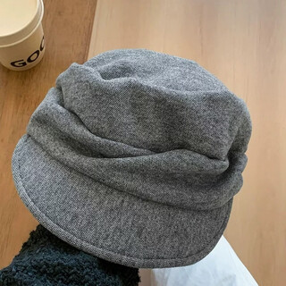 No top, no bottom, japanese yamamoto style black pleated beret for women, autumn and winter face-showing small newsboy hat, large head circumference, versatile painter hat, gray, one size fits all, adjustable
