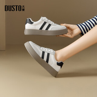 Dusto moral training shoes women's shoes new flat mid-heel lace-up round head material collage 002655 beige 36