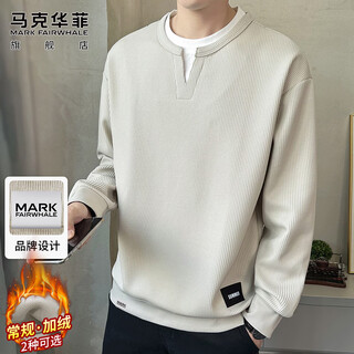 Mark fairwhale sweatshirt men's winter trendy casual fake two-piece long-sleeved t-shirt men's top jacket apricot xl