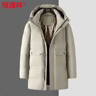 Hengyuanxiang winter medium and long size down men's warm and casual thickened fatty long version jacket men's khaki l 120jin jin is equal to 0.5 kg
