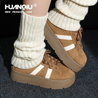 Universal (huanqiu) women's shoes sports moral training shoes casual shoes women's 2025 winter new versatile flat shoes women's heightening thick-soled trendy camel 36