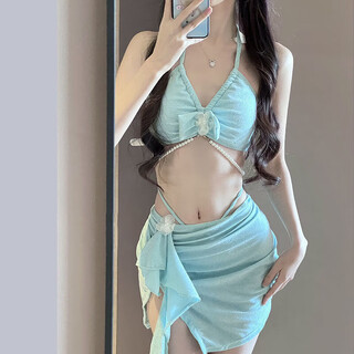 Yu shang zhenpin bikini split swimsuit for women 2026 new niche release vacation style hot spring swimsuit slimming sky blue recommended 80-120 jin jin equals 0.5 kg