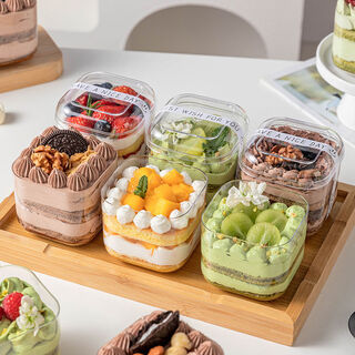 Fantasy square cup tiramisu small cake box packaging box yogurt coconut milk jelly dessert 300ml square cup + lid 20 pieces