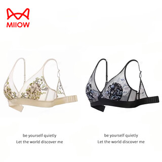 Miiow new style french triangle cup embroidered high-definition lace comfortable big breasts show small breathable underwear women's bra light coffee + black xl 38/85abc recommended weight 120-135jin jin equals 0.5 kg