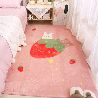 Fantasy carpet bedroom short pile simple room floor mat bedside rug master bedroom coldproof cream dirty resistant children's room living room mat strawberry rabbit bear 150cmx200cm