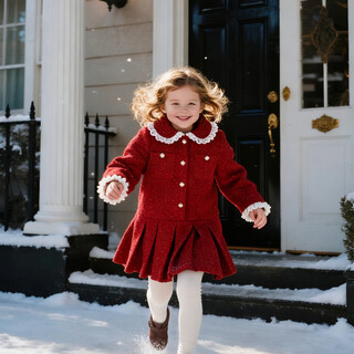 Snuffy girls princess dress autumn and winter little fragrance dress new year red baby girl elegant and western lychee red 130