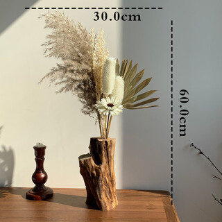 China retro zen solid wood dried flower vase decorations living room tea room tea table flower wood decoration decorations cattail leaf bouquet + vase as shown in the set