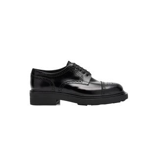 Prada men's formal shoes, breathable, comfortable, soft sole, non-slip, round toe, lace-up, calfskin, glossy, business formal, black 41