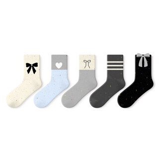 Pami all girls' wardrobe pami socks women's autumn and winter mid-calf socks cute 2025 new stockings bow stitching set a - pack of 5 pairs one size (suitable for sizes 36-39)