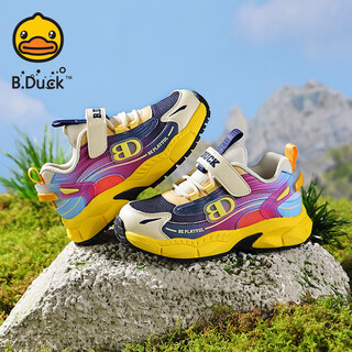 B.duck little yellow duck children's shoes children's sports shoes 2026 spring new girls' shoes lightweight outdoor boys' mesh shoes blue and yellow size 28 suitable for feet length 17.0-17.5cm