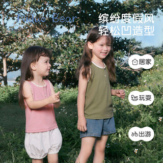 Nido bear's new yokosi girls' vest solid color lace top for baby girls in summer, breathable and thin, olive green 90 cm