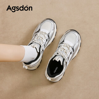 Augushiden thick-soled dad shoes for women 2026 spring new style simple versatile comfortable heightening slim mesh sports casual shoes w261156 silver black 36