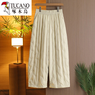 Woodpecker (tucano) official fashion loose cold-proof cotton pants for women 2026 new winter white elastic waist thickened warm down pants white xl suitable for 115-130 jin jin is equal to 0.5 kg