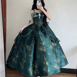 Chongyou lolita flower wedding evening dress female sexy student day adult ceremony annual meeting host princess dress green l