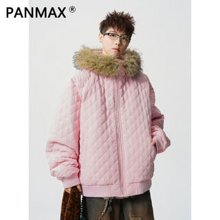 Panmax american winter mountain carved fur collar hooded cotton coat men's trendy brand loose thickened warm cotton coat pink s recommended 90-110jin jin equals 0.5 kg