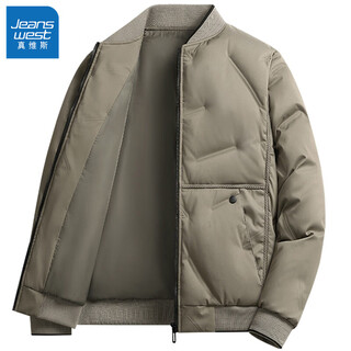 Jeanswest 2025 autumn and winter men's short business jacket coach work jacket men's padded thickened casual baseball uniform khaki l recommended 110-125jin jin equals 0.5 kg