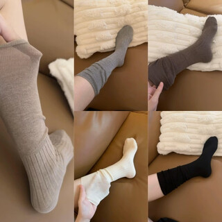 Auyanlai khaki mid-length pile socks for women, five colors, 1 pair each