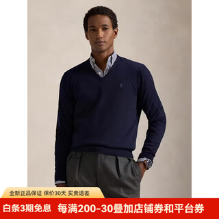Lauren ralph lauren men's classic v-neck wool sweater wool luxury business commuting warm pullover casual fashion sweater navy/hunter navy s
