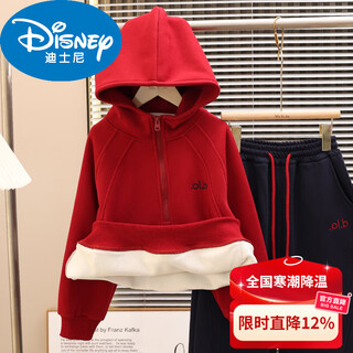 Disney boys red sweatshirt autumn and winter new style children's velvet zodiac new year thickened winter year of the horse new year's greetings suit for the new year cotton coat style red velvet thickened 120 cm