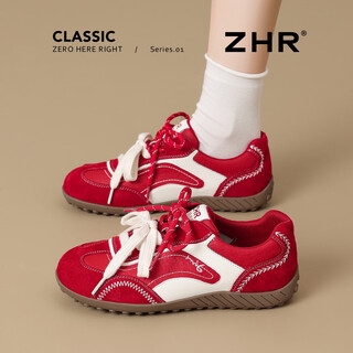 Zhr women's shoes 2026 new moral training shoes women's shock-absorbing non-slip running shoes retro red racing shoes casual sports shoes red 35