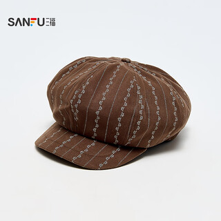 Sanfu yarn-dyed pattern cloud octagonal hat retro literary and artistic clothing accessories accessories hat 853630 coffee one size
