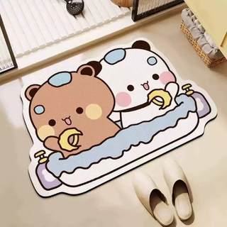 Yusenyi yi er bu bu cartoon bathroom diatom mud absorbent floor mat anti-slip quick drying thickened bathroom door mat wear resistant yi er bu bu bubble bath 50x80cm diatom mud