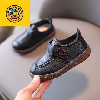 G.duck little yellow duck new children's black leather shoes kindergarten boys' single shoes elementary school students' soft-soled casual shoes boys' baby shoes black single liner size 26/inner length 15.6cm