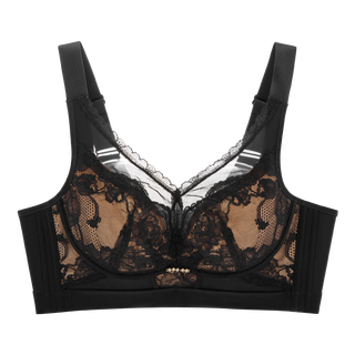 Ancient and modern (gujin) push-up lace hollow big breasts showing small sponge pad underwear thin lift bra black and deep skin 75b 34/75b