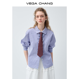 Vega chang retro college plaid lapel shirt women's 2026 new spring sweet cool relaxed shirt light blue plaid (shirt) s