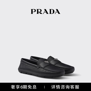 Prada/prada gift men's logo decorated cow leather driving shoes black 40 (6)