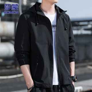 Chaqueta romon con capucha para hombre, chaqueta nueva de primavera 2026, tops informales para hombre, negro xl