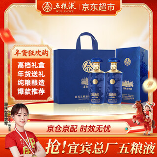 Wuliangye co., ltd. new year's gift, rich and auspicious blue 52 degree 500ml*2 bottles of strong-flavor pure grain liquor gift box