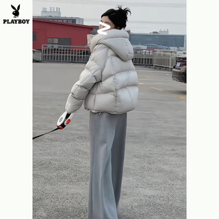Playboy (playboy) puff black short down jacket women 2026 winter new small 90 white duck down thickened bread jacket official flagship off-white s 80-105jin jin is equal to 0.5 kg