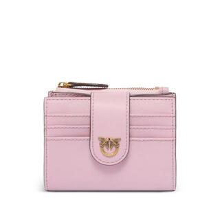 Pinko women's card holder, portable storage, id storage, coin compartment, pink leather metal buckle, pink, one size fits all