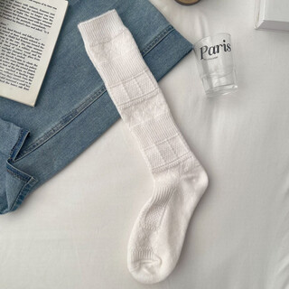 Autumn and winter thickened wool stockings for women, korean rhombus slimming leg socks, white, one size fits all