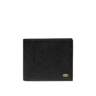 Ferragamo men's wallet cash storage card slot flat pocket black hammered cowhide metal decoration black tu