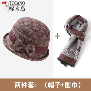 Woodpecker (tucano) middle-aged and elderly hats for women in autumn and winter mother's woolen hat thickened old lady's cloth basin hat casual fisherman hat purple hat + scarf adjustable