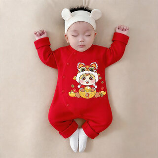 Joyncleon newborn baby clothes winter new year clothes red festive jumpsuit full moon baby basement spring and autumn boneless clothes yuan baoma 80cm 9-12 months recommended weight 8.5-10kg