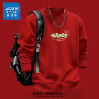 Jeanswest sweatshirt men's velvet warm jacket winter 2026 year of the horse red top men's casual sports bottoming shirt trendy red (sunshine camellia won the bid) s (165) (strict quality control)
