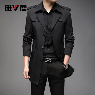 Yalu mid-length windbreaker men's lapel spring and autumn new loose business casual middle-aged cotton windproof coat jacket for men 8808 black 4xl about 175-190jin jin equals 0.5 kg