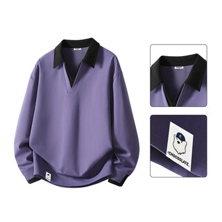 Chocoolate it men's versatile polo shirt sweater men's 2026 spring new deconstructed loose versatile long-sleeved top men purple m recommended 90-110jin jin equals 0.5 kg